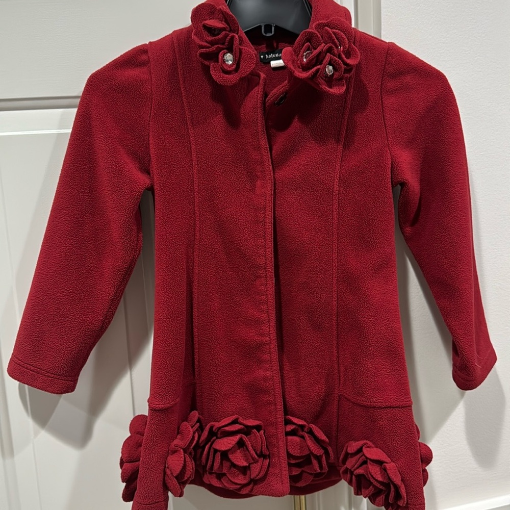 Kate Mack soft red coat with flower detail